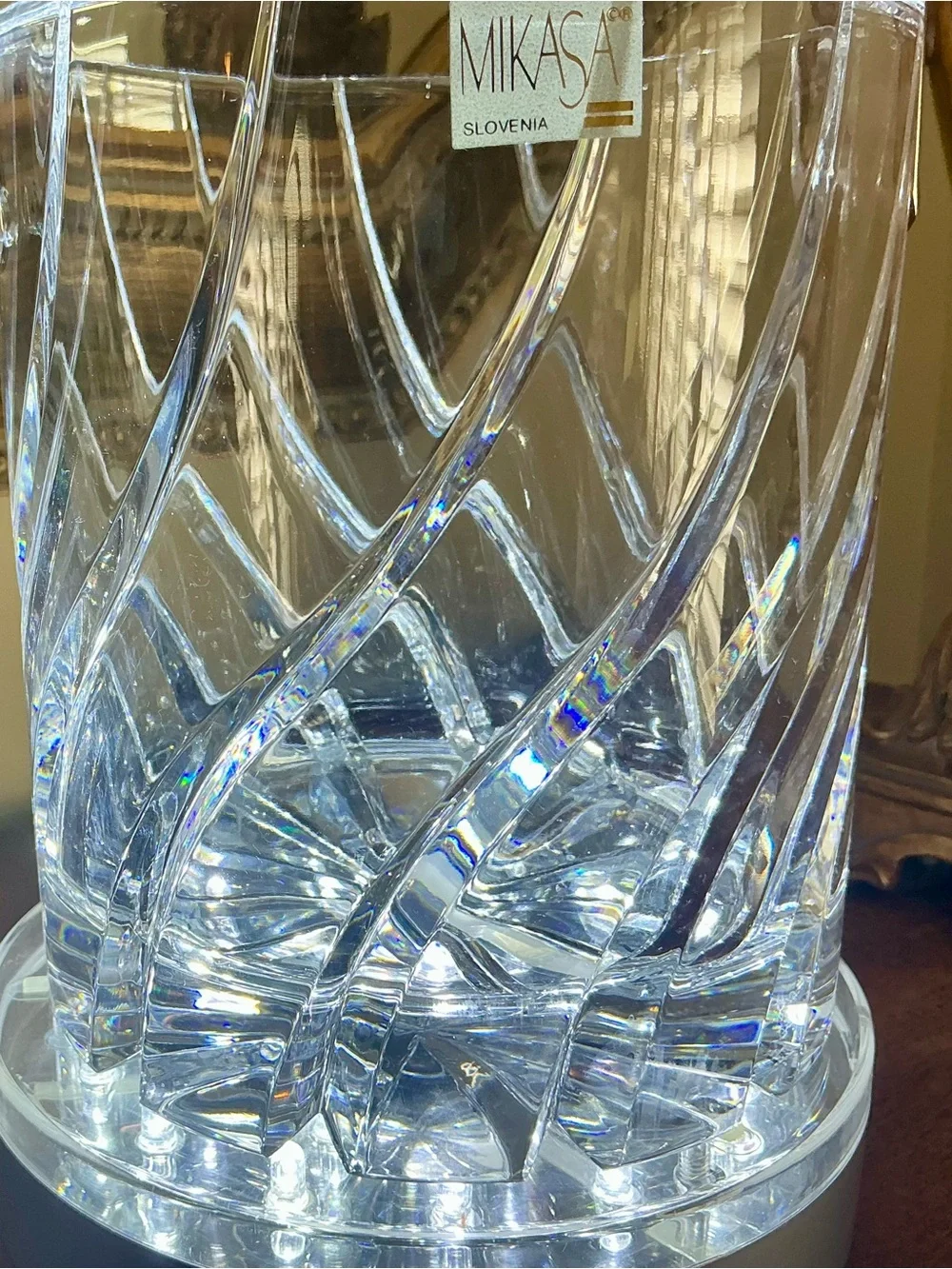 Vintage Mikasa “Olympus” 24% lead Crystal Ice Bucket with Silver Handle 6”